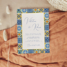 Invitación Boda de mosaico y cítricos del Mediterráneo azul