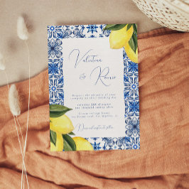 Invitación Boda de mosaico y cítricos del Mediterráneo azul