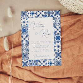 Invitación Boda de mosaico y cítricos del Mediterráneo azul