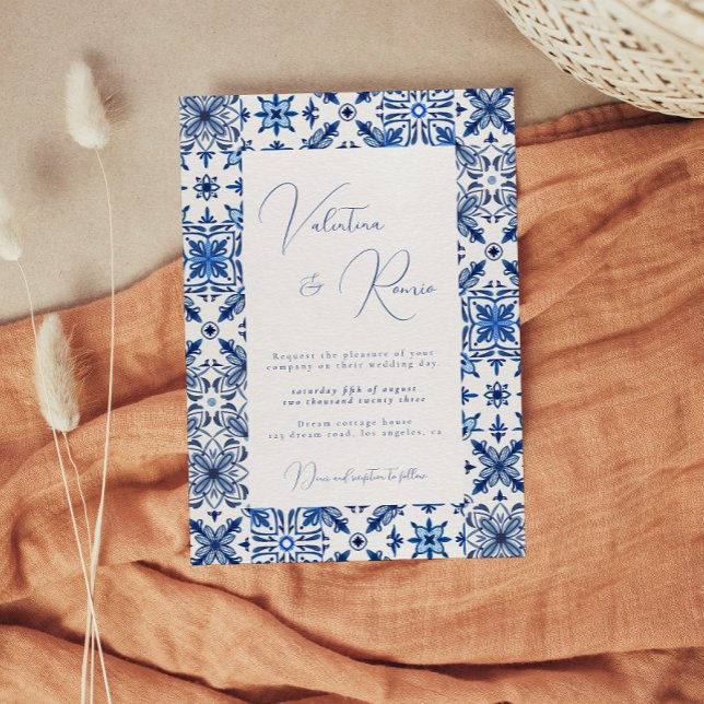 Invitación Boda de mosaico y cítricos del Mediterráneo azul (Subido por el creador)