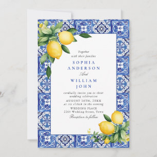 Invitación Boda de mosaicos azules de Lemons en el Mediterrán