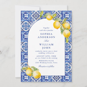 Invitación Boda de mosaicos azules de Lemons en el Mediterrán