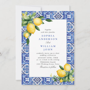 Invitación Boda de mosaicos azules de Lemons en el Mediterrán
