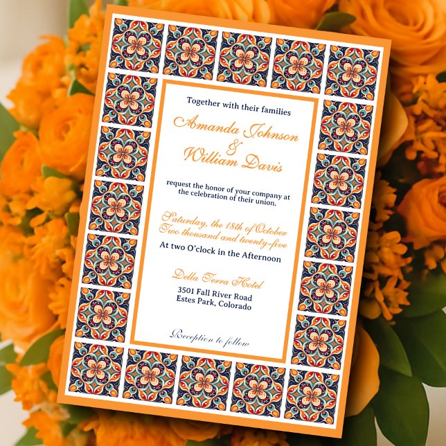 Invitación Boda de mosaicos florales de arte folclórico mexic (Subido por el creador)