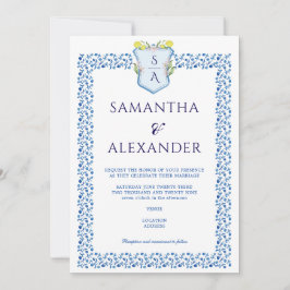 Invitación Boda de mosaicos mediterráneos azules de Escudo li