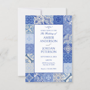 Invitación Boda de mosaicos mediterráneos de la etnia azul Bo