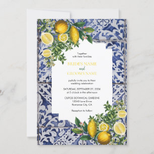Invitación Boda de mosaicos portugueses de lemones mediterrán
