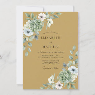 Invitación Boda de Mostaza Blanca y Hoja