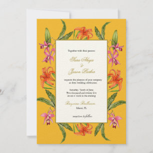 Invitación Boda de mostaza floral de acuarela tropical