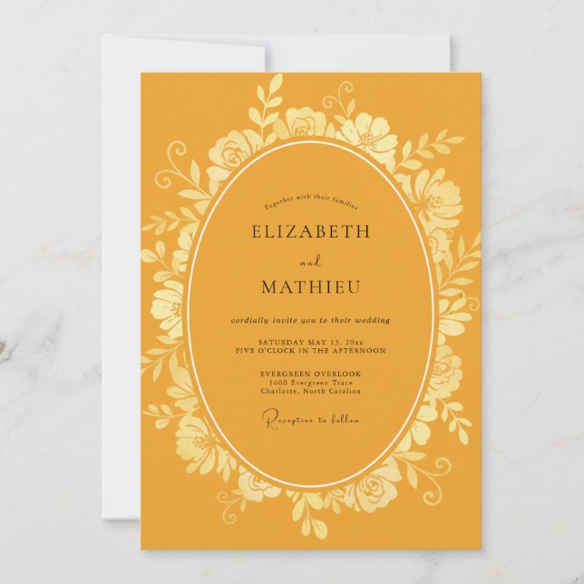 Invitación Boda de Mostaza Follaje Suave Eucalipto (Anverso)