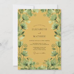 Invitación Boda de Mostaza Oliva Follaje Eucalipto