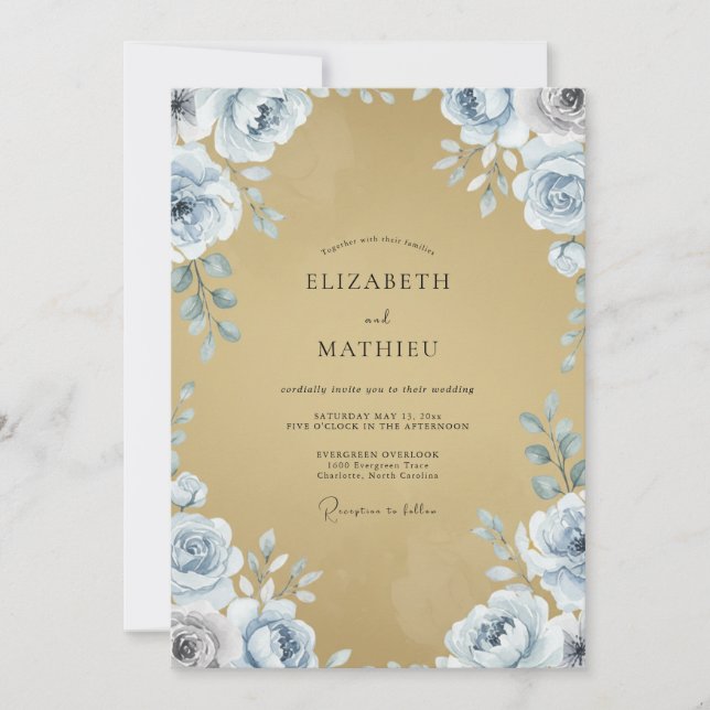 Invitación Boda de Mostaza Periwinkle Peonía (Anverso)