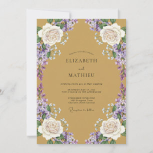 Invitación Boda de Mostaza Púrpura Wisteria