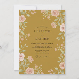 Invitación Boda de Mostaza Rosa Frondosa
