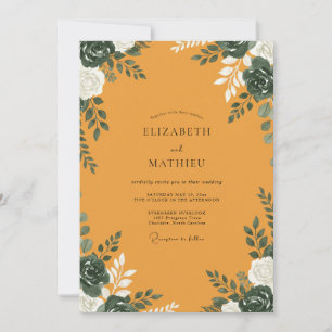 Invitación Boda de Mostaza Verde Teal Follaje Gris Eucalipto