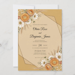 Invitación Boda de Mostaza Zinnia Trigo Eucalipto