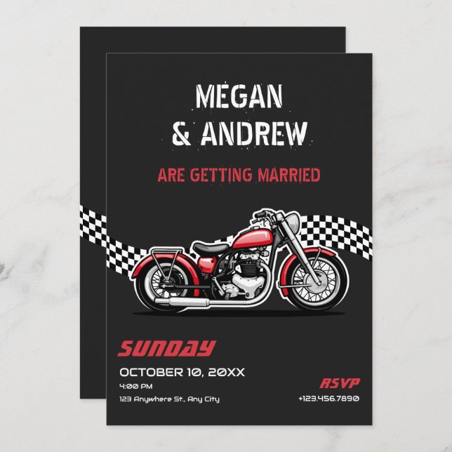 Invitación Boda de moto clásico (Anverso / Reverso)