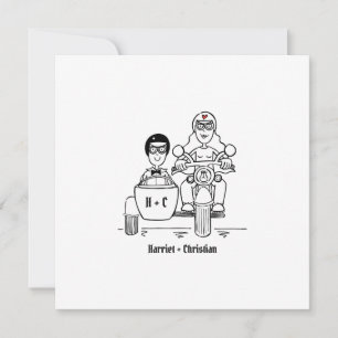 Invitación Boda de moto customizada y sidecar
