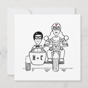 Invitación Boda de moto customizada y sidecar