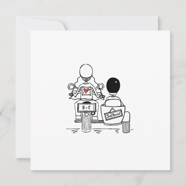 Invitación Boda de moto customizada y sidecar (Anverso)