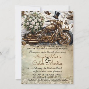 Invitación Boda de Motocicleta Biker Oro Blanco