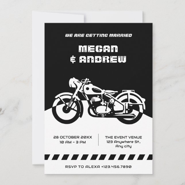 Invitación Boda de motocicletas Black and White Classic (Anverso)