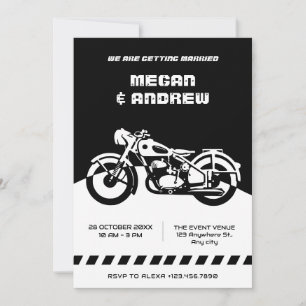 Invitación Boda de motocicletas Black and White Classic