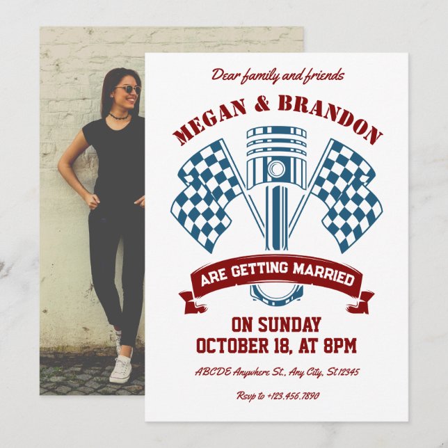 Invitación Boda de motocicletas retro (Anverso / Reverso)