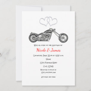 Invitación Boda de Motocicletas y Corazones de Plata de Moter