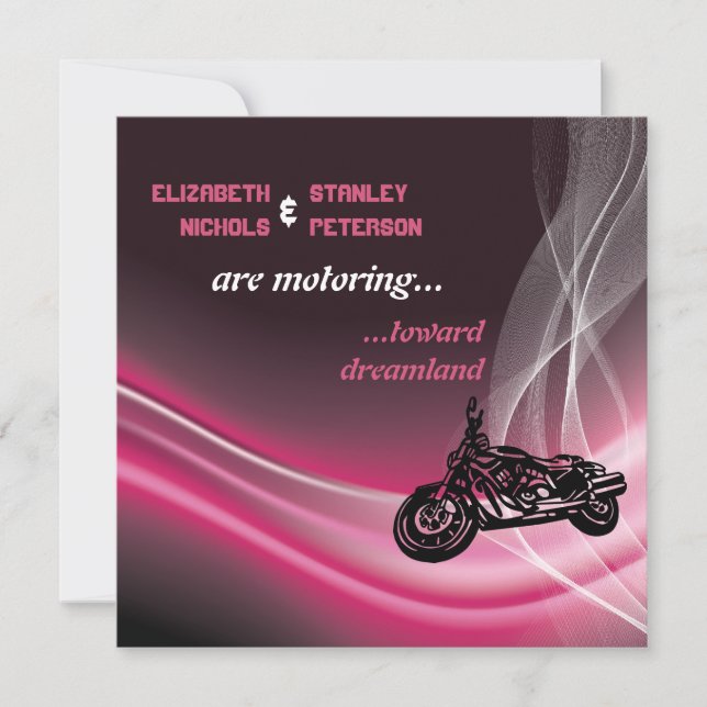 Invitación Boda de motociclismo de carretera rosa (Anverso)