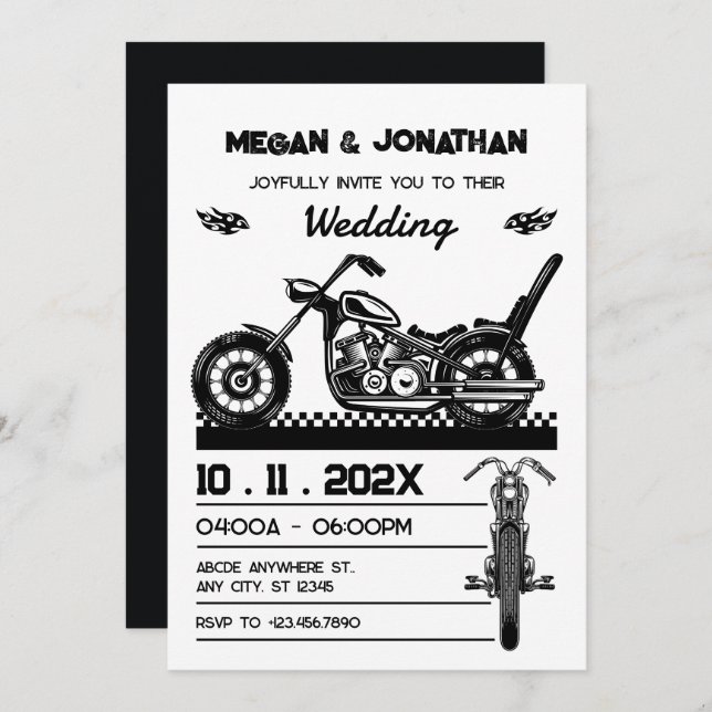 Invitación Boda de motociclistas de época (Anverso / Reverso)