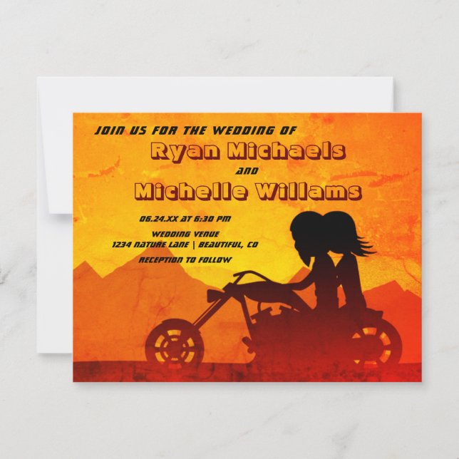 Invitación Boda de Motorcycle Couple Mountain Sunset (Anverso)