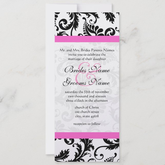 Invitación Boda de muelles de Damasco floral en blanco y negr (Anverso)