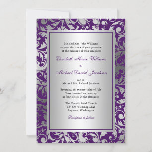 Invitación Boda de muelles de Damasco morado y plateado