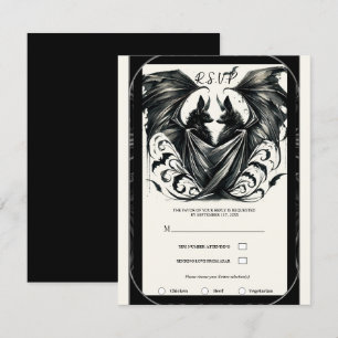 Invitación Boda de Murciélagos de Amor Gótico de Plata Crema 