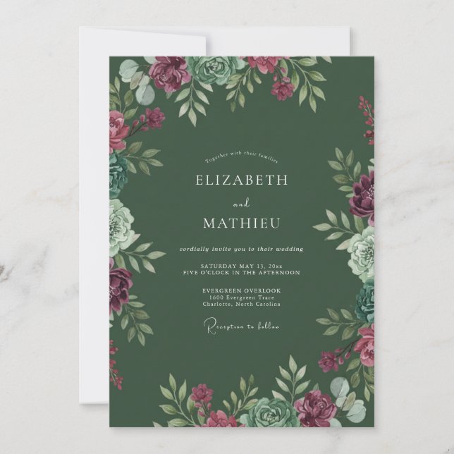 Invitación Boda de musgo suculento magenta (Anverso)