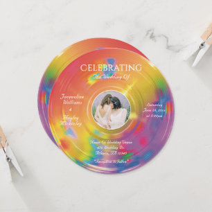 Invitación Boda de Música de Vinilo Arcoíris Retro