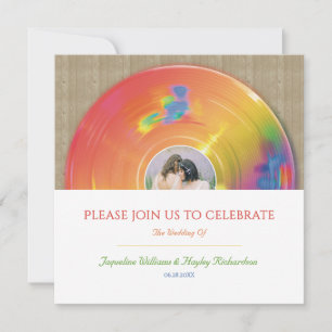 Invitación Boda de Música de Vinilo de Arcoíris Retro