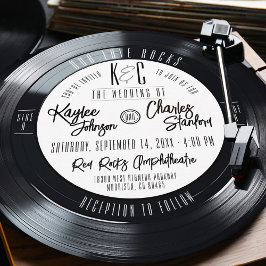 Invitación Boda de música de vinilo en blanco y negro