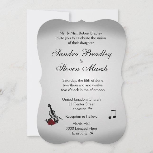 Invitación Boda de música de violín (Anverso)