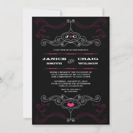 Invitación Boda de música Roll 'n' rock rosado y negro