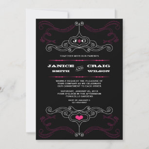 Invitación Boda de música Roll 'n' rock rosado y negro