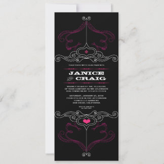 Invitación Boda de música Roll 'n' rock rosado y negro