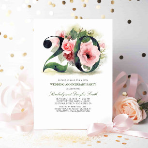 Invitación Boda de Nacar 20 Aniversario Floral Rosa Rubor