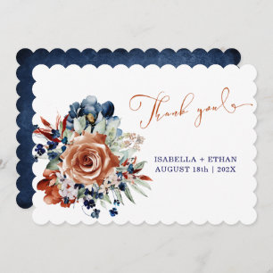 Invitación Boda de Naranja azul marino y quemado Gracias tarj