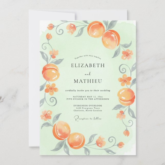 Invitación Boda de Naranja Cítrico Menta Eucalipto (Anverso)