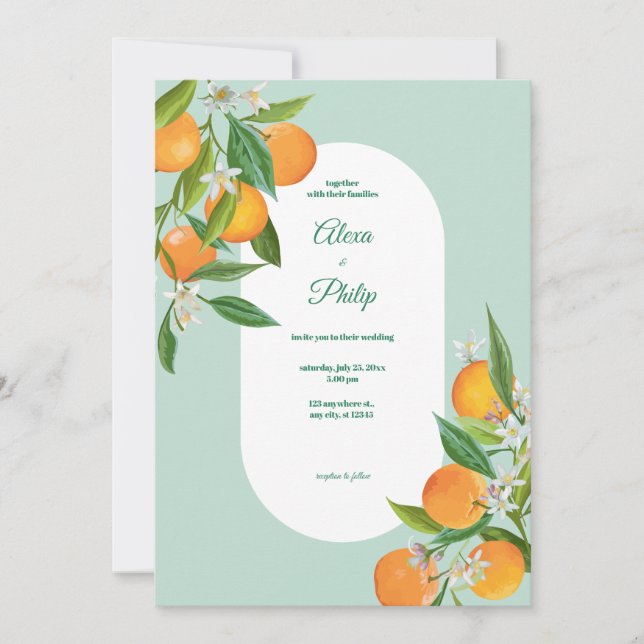 Invitación Boda de Naranja de acuarela (Anverso)