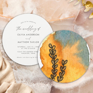 Invitación Boda de Naranja de acuarela artística floral única