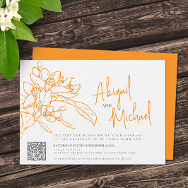 Invitación boda de naranja de boceto de lápiz de naranja