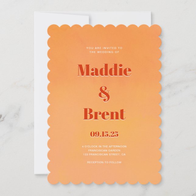 Invitación Boda de Naranja de degradado moderno brillante y n (Anverso)